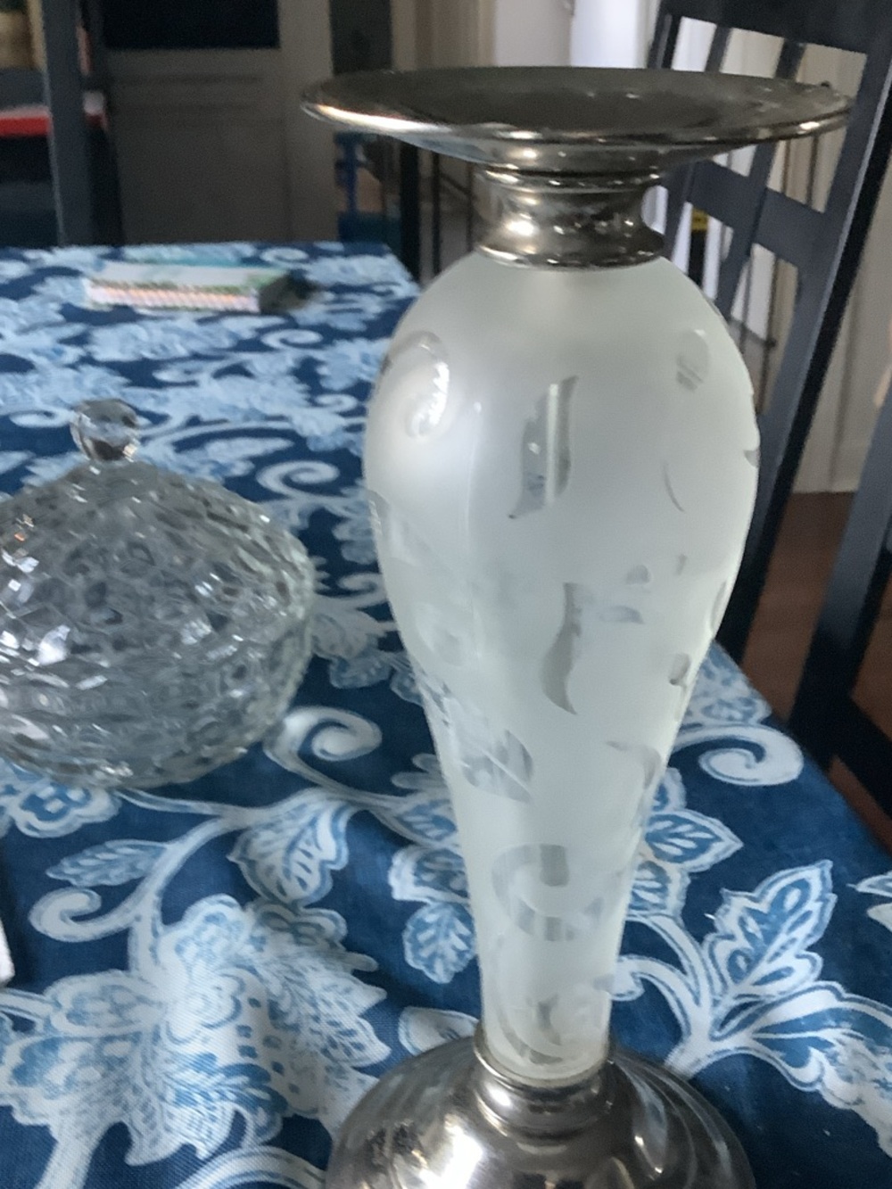 Frosted Glass and Silver Candle Holder - White/Silver Home Accent